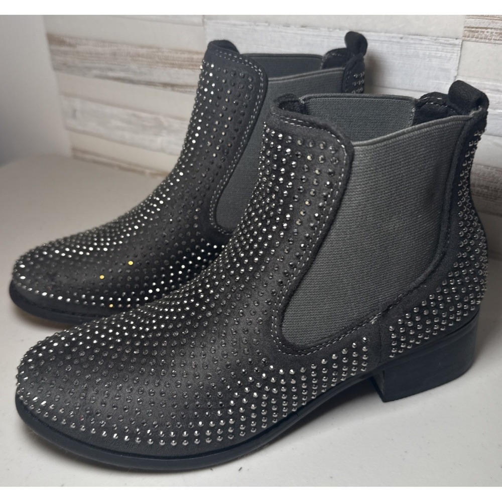 ITALINA BY SUMMER RIO WOMENS SZ 5.5 FANCY BLACK SPARKLE JEWELED ANKLE BOOTS